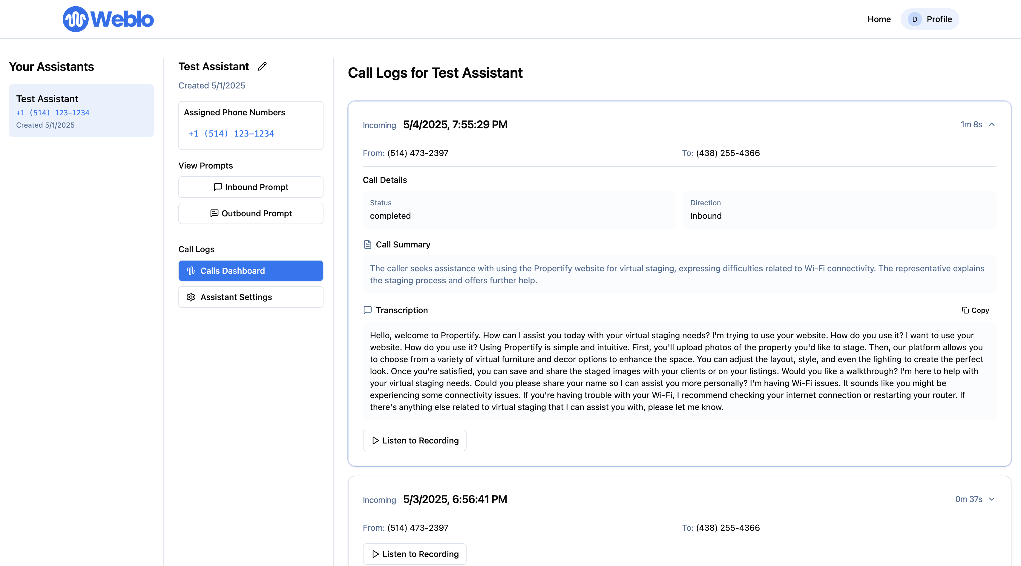 AI Voice Agent Dashboard
